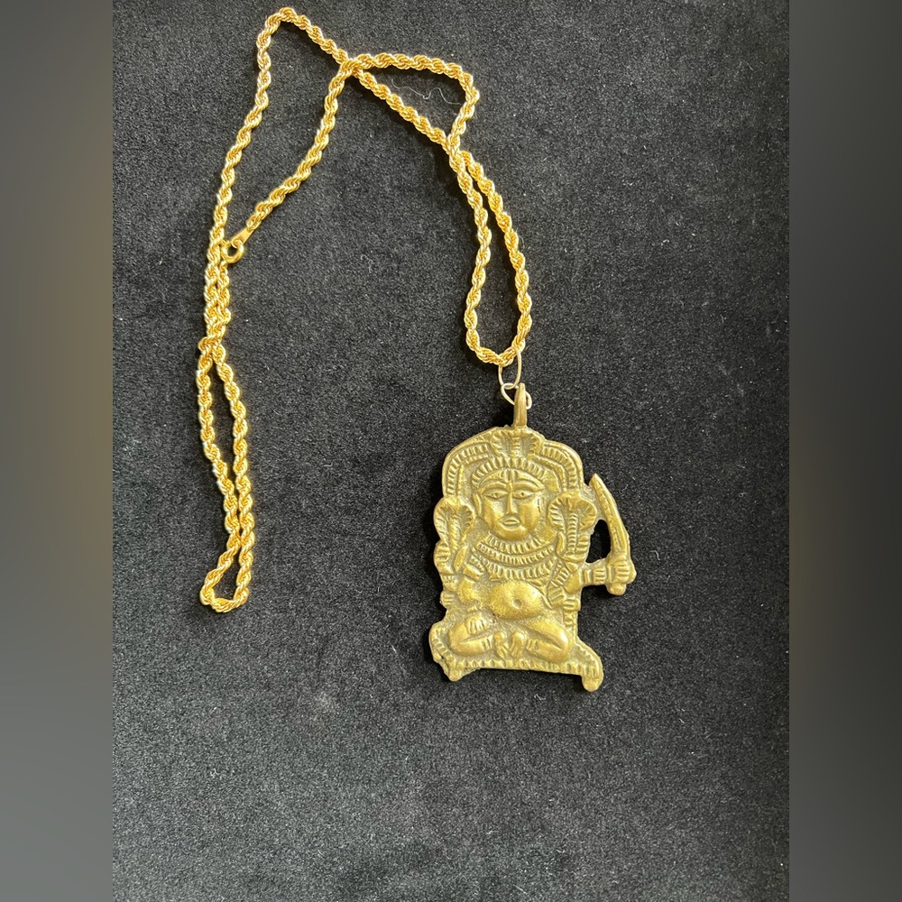 Vintage Pendant Necklace, Brass INDIA God Diety Pendant, SARNA